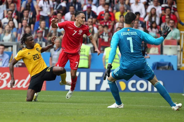 23.06.2018. Moskova, Rusça: Dedryck Boyata, Saif Eddine Khaoui eylem FIFA Dünya Kupası Rusya 2018, C grubu, futbol sırasında Belçika V Tunus Moskova Stadı Spartak Stadyumu arasında eşleme