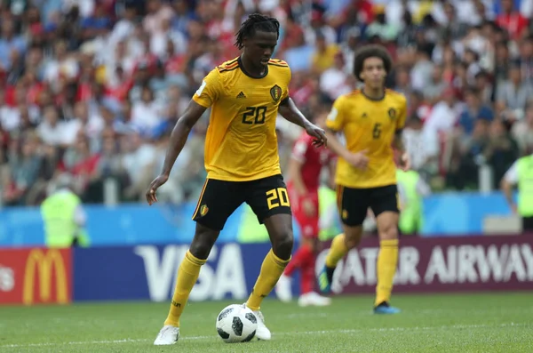 23.06.2018. Moskova, Rusça: Dedryck Boyata eylem sırasında FIFA Dünya Kupası Rusya 2018, C grubu, futbol maç arasında Belçika V Tunus Moskova Stadı Spartak stadyumu