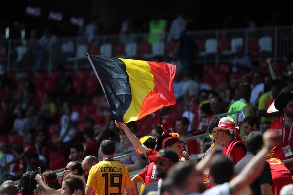 2018 Moscú Rusia Bandera Bélgica Las Gradas Copa Mundial Fútbol — Foto de Stock