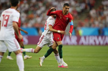 25.06.2018. Saransk, Rusça: Cristiano Ronaldo FIFA Dünya Kupası Rusya 2018, B grubu, futbol sırasında eylem Iran V Portekiz Mordovia Saransk Arena Stadyumu arasında eşleme.
