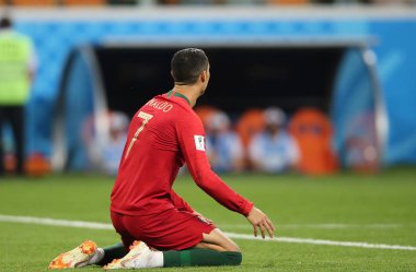 25.06.2018. Saransk, Rusça: Cristiano Ronaldo FIFA Dünya Kupası Rusya 2018, B grubu, futbol sırasında eylem maç arasında Iran V Portekiz Mordovia Saransk Arena Stadyumu.