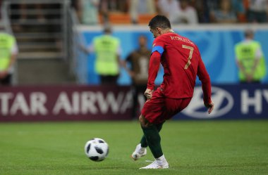 25.06.2018. Saransk, Rusça: Cristiano Ronaldo FIFA Dünya Kupası Rusya 2018, B grubu, futbol sırasında eylem Iran V Portekiz Mordovia Saransk Arena Stadyumu arasında eşleme.