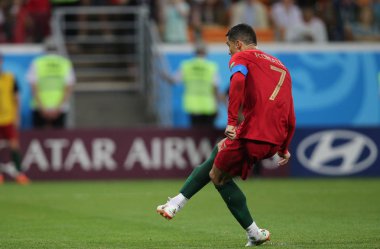 25.06.2018. Saransk, Rusça: Cristiano Ronaldo hata ceza FIFA Dünya Kupası Rusya 2018, B grubu, futbolda Iran V Portekiz Mordovia Saransk Arena Stadyumu arasında eşleme.