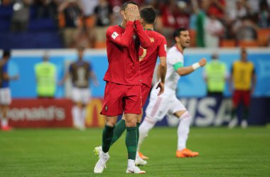 25.06.2018. Saransk, Rusça: Cristiano Ronaldo yanlış ceza FIFA Dünya Kupası Rusya 2018, B grubu, futbolda Iran V Portekiz Mordovia Saransk Arena Stadyumu arasında eşleme.