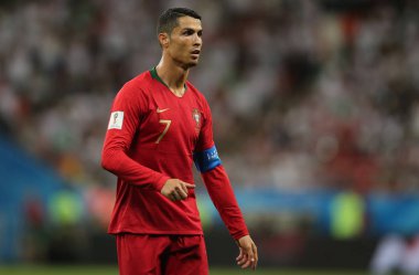 25.06.2018. Saransk, Rusça: Cristiano Ronaldo FIFA Dünya Kupası Rusya 2018, B grubu, futbol sırasında eylem Iran V Portekiz Mordovia Saransk Arena Stadyumu arasında eşleme.