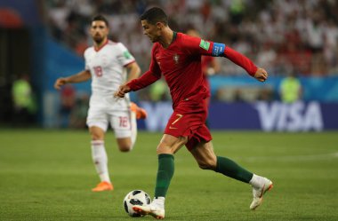 25.06.2018. Saransk, Rusça: Cristiano Ronaldo FIFA Dünya Kupası Rusya 2018, B grubu, futbol sırasında eylem Iran V Portekiz Mordovia Saransk Arena Stadyumu arasında eşleme.