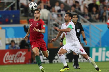25.06.2018. Saransk, Rusça: Andre Silva, eylem sırasında FIFA Dünya Kupası Rusya 2018, B grubu, futbol Omid Ebrahimi Iran V Portekiz Mordovia Saransk Arena Stadyumu arasında eşleme.