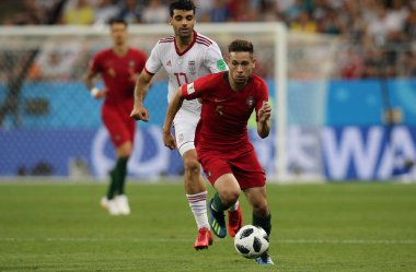 25.06.2018. Saransk, Rusça: Raphael Guerreiro eylem sırasında FIFA Dünya Kupası Rusya 2018, B grubu, futbol maç arasında Iran V Portekiz Mordovia Saransk Arena Stadyumu.