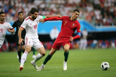 25.06.2018. Saransk, Rusça: Cristiano Ronaldo FIFA Dünya Kupası Rusya 2018, B grubu, futbol sırasında eylem Iran V Portekiz Mordovia Saransk Arena Stadyumu arasında eşleme.