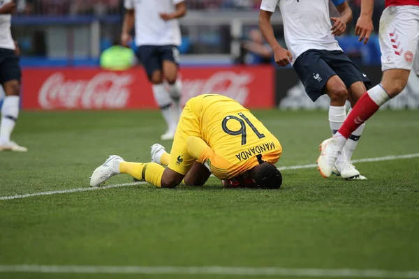 26.06.2018. Moskova, Rusya: Steva Mandanda Kongo FIFA Dünya Kupası Rusya 2018, C grubu, futbol sırasında eylem Danimarka V Fransa Luzhniki Stadı Moskova arasında eşleme.