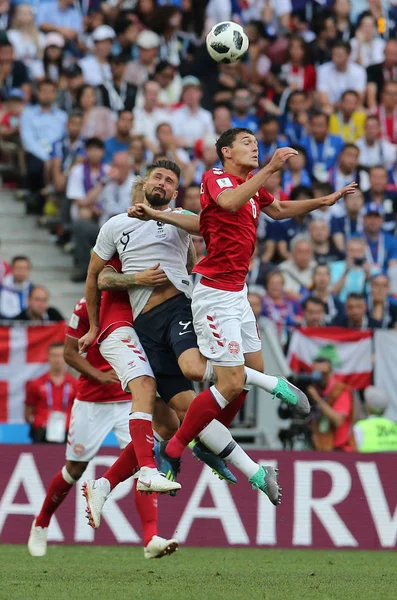 26.06.2018. Moskova, Rusya: Oliver Giroud, FIFA Dünya Kupası Rusya 2018, C grubu, futbol sırasında eylem Andreas Christensen Danimarka V Fransa Luzhniki Stadı Moskova arasında eşleme.