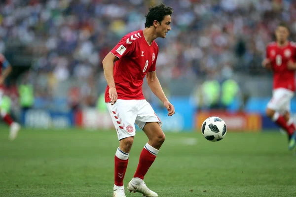 26.06.2018. Moskova, Rusya: Thomas Delaney FIFA Dünya Kupası Rusya 2018, C grubu, futbol sırasında eylem Danimarka V Fransa Luzhniki Stadı Moskova arasında eşleme.