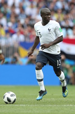 26.06.2018. Moskova, Rusya: Ngolo Kante FIFA Dünya Kupası Rusya 2018, C grubu, futbol sırasında eylem Danimarka V Fransa Luzhniki Stadı Moskova arasında eşleme.