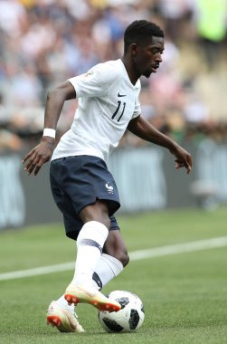 26.06.2018. Moskova, Rusya: Dalambert Dembele eylem sırasında FIFA Dünya Kupası Rusya 2018, C grubu, futbol maç arasında Danimarka V Fransa Moskova'da Lujniki Stadyumu.