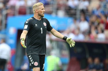 26.06.2018. Moskova, Rusya: Kasper Schmeichel FIFA Dünya Kupası Rusya 2018, C grubu, futbol sırasında eylem Danimarka V Fransa Luzhniki Stadı Moskova arasında eşleme.