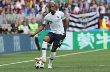 26.06.2018. Moskova, Rusya: Djibril Sidibe eylem sırasında FIFA Dünya Kupası Rusya 2018, C grubu, futbol maç arasında Danimarka V Fransa Moskova'da Lujniki Stadyumu.