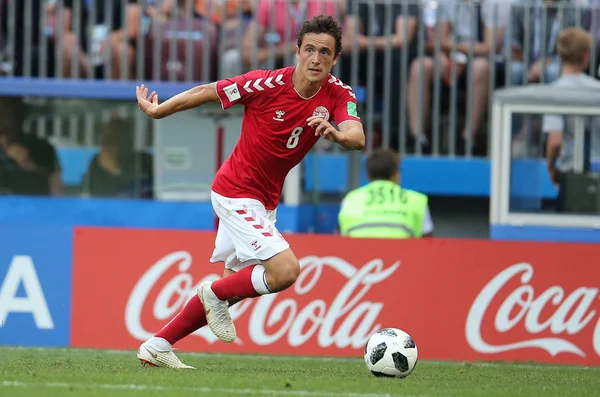 26.06.2018. Moskova, Rusya: Thomas Delaney FIFA Dünya Kupası Rusya 2018, C grubu, futbol sırasında eylem Danimarka V Fransa Luzhniki Stadı Moskova arasında eşleme.