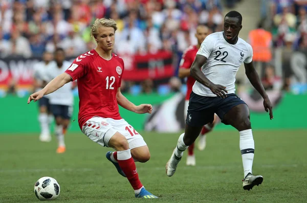 26.06.2018. Moskova, Rusya: Kasper Dolberg eylem sırasında FIFA Dünya Kupası Rusya 2018, C grubu, futbol maç arasında Danimarka V Fransa Moskova'da Lujniki Stadyumu.