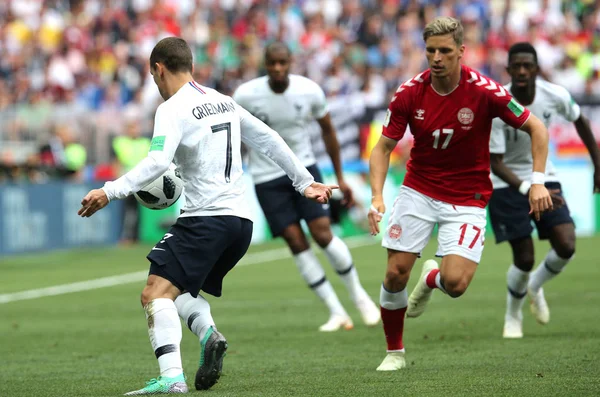 26.06.2018. Moskova, Rusya: Antoine Griezmann eylem sırasında FIFA Dünya Kupası Rusya 2018, C grubu, futbol maç arasında Danimarka V Fransa Moskova'da Lujniki Stadyumu.