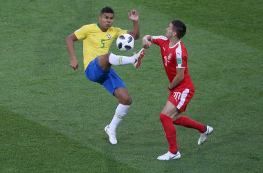 27.06.2018. Moskova, Rusya: Casemiro, eylem sırasında futbol FIFA Dünya Kupası Rusya 2018, E Grubu Tadiç Sırbistan Vs Brezilya yılında Spartak stadyumu Moskova'da arasında eşleme.