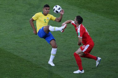 27.06.2018. Moskova, Rusya: Casemiro, eylem sırasında futbol FIFA Dünya Kupası Rusya 2018, E Grubu Tadiç Sırbistan Vs Brezilya yılında Spartak stadyumu Moskova'da arasında eşleme.