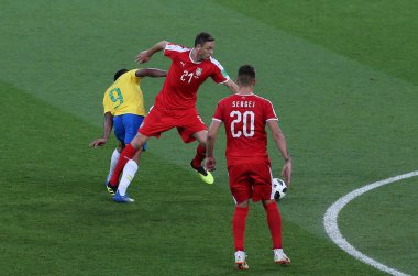 27.06.2018. Moskova, Rusya: Matic eylem sırasında FIFA Dünya Kupası Rusya 2018, E Grubu, futbol maçı Sırbistan Vs Brezilya yılında Spartak stadyumu Moskova'da arasında.