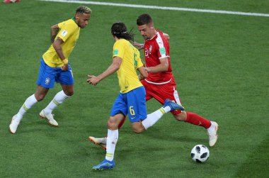 27.06.2018. Moskova, Rusya: Milinkovic Savic FIFA Dünya Kupası Rusya 2018, E Grubu, futbol sırasında eylem Sırbistan Vs Brezilya yılında Spartak stadyumu Moskova'da arasında eşleme.