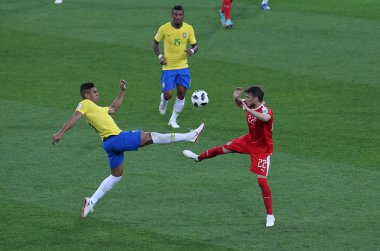 27.06.2018. Moskova, Rusça: Liliac, futbol FIFA Dünya Kupası Rusya 2018, E Grubu sırasında eylem Sırbistan Vs Brezilya yılında Spartak stadyumu Moskova'da arasında eşleme.