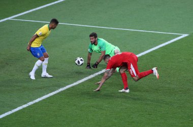27.06.2018. Moskova, Rusya: Alisson eylem sırasında FIFA Dünya Kupası Rusya 2018, E Grubu, futbol maç arasında Sırbistan Vs Brezilya yılında Spartak stadyumu Moskova'da.