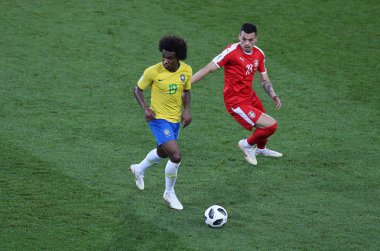 27.06.2018. Moskova, Rusya: Willian, futbol FIFA Dünya Kupası Rusya 2018, E Grubu sırasında eylem Sırbistan Vs Brezilya yılında Spartak stadyumu Moskova'da arasında eşleme.