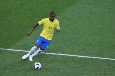 27.06.2018. Moskova, Rusça: Fernandinho eylem sırasında FIFA Dünya Kupası Rusya 2018, E Grubu, futbol maç arasında Sırbistan Vs Brezilya yılında Spartak stadyumu Moskova'da.