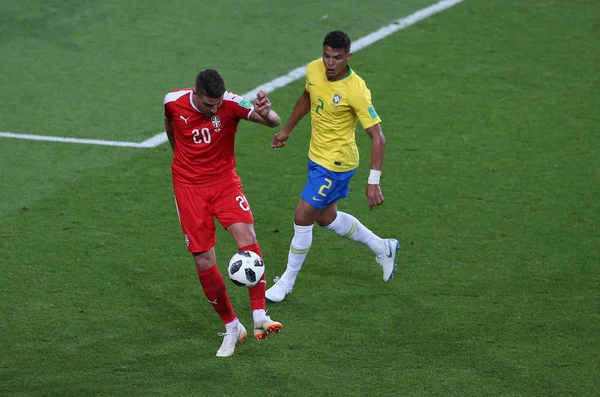 2018 Moscow Russian Milinkovic Savic Thiago Silva Ação Durante Copa — Fotografia de Stock