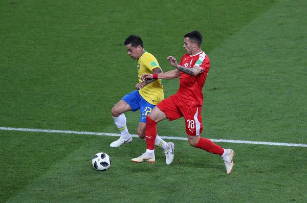 27.06.2018. Moskova, Rusça: Fagner, Radonijc, futbol FIFA Dünya Kupası Rusya 2018, E Grubu sırasında eylem Sırbistan Vs Brezilya yılında Spartak stadyumu Moskova'da arasında eşleme.