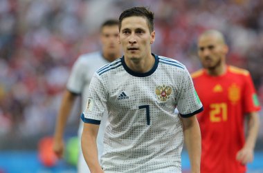 01.07.2018. Moskova, Rusya: Kuziaev eylem sırasında FIFA Dünya Kupası Rusya 2018 görüþ son futbol İspanya Vs Rusya Moskova'da Lujniki Stadyumu arasında eşleme.