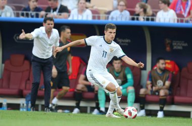 01.07.2018. Moskova, Rusya: Zobnin eylem sırasında FIFA Dünya Kupası Rusya 2018 görüþ son futbol İspanya Vs Rusya Moskova'da Lujniki Stadyumu arasında eşleme.