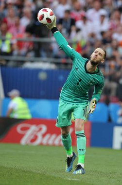 01.07.2018. Moskova, Rusya: David De Gea eylem sırasında FIFA Dünya Kupası Rusya 2018, sekizlik İspanya Vs Rusya Moskova'da Lujniki Stadyumu arasındaki final futbol maçını.
