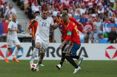 01.07.2018. Moskova, Rusya Federasyonu: Dzyuba eylem sırasında FIFA Dünya Kupası Rusya 2018, sekizlik İspanya Vs Rusya Moskova'da Lujniki Stadyumu arasındaki final futbol maçını.