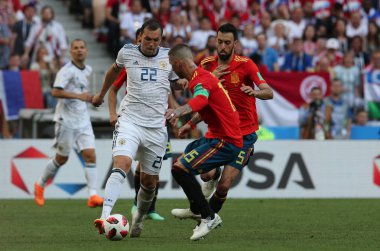 01.07.2018. Moskova, Rusya Federasyonu: Dzyuba eylem sırasında FIFA Dünya Kupası Rusya 2018, sekizlik İspanya Vs Rusya Moskova'da Lujniki Stadyumu arasındaki final futbol maçını.