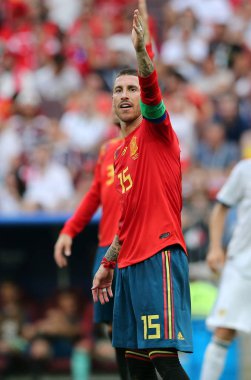 01.07.2018. eylem sırasında FIFA Dünya Kupası Rusya 2018 Moskova, Rusya: Sergio Ramos, İspanya Vs Rusya Moskova'da Lujniki Stadyumu arasında görüþ son futbol maç.