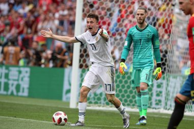 01.07.2018. Moskova, Rusya: Golovin eylem sırasında FIFA Dünya Kupası Rusya 2018, sekizlik İspanya Vs Rusya Moskova'da Lujniki Stadyumu arasındaki final futbol maçını.