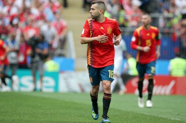 01.07.2018. Moskova, Rusya: Zhirkov eylem sırasında FIFA Dünya Kupası Rusya 2018, sekizlik İspanya Vs Rusya Moskova'da Lujniki Stadyumu arasındaki final futbol maçını.