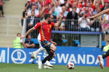 01.07.2018. Moskova, Rusya: Daniel Carvajal eylem sırasında FIFA Dünya Kupası Rusya 2018 görüþ son futbol İspanya Vs Rusya Moskova'da Lujniki Stadyumu arasında eşleme.