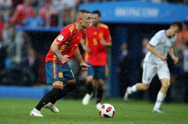 01.07.2018. Moskova, Rusya: Iago Aspas eylem sırasında FIFA Dünya Kupası Rusya 2018 görüþ son futbol İspanya Vs Rusya Moskova'da Lujniki Stadyumu arasında eşleme.