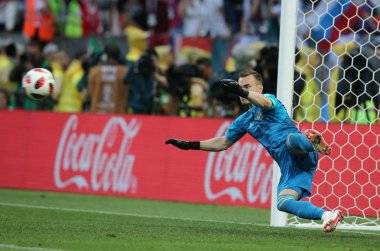01.07.2018. Moskova, Rusya: Akinfeyev eylem sırasında FIFA Dünya Kupası Rusya 2018 görüþ son futbol İspanya Vs Rusya Moskova'da Lujniki Stadyumu arasında eşleme.