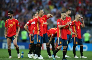 01.07.2018. Moskova, Rusya: İspanya takım sırasında son ceza olarak FIFA Dünya Kupası Rusya 2018, sekizlik son futbol İspanya Vs Rusya Moskova'da Lujniki Stadyumu arasında eşleme.