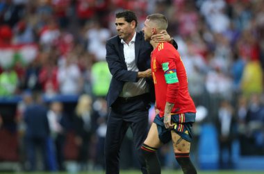 01.07.2018. Moskova, Rusya: Umutsuz Sergio Ramos, son Of FIFA Dünya Kupası Rusya 2018, İspanya Vs Rusya Moskova'da Lujniki Stadyumu arasında görüþ son futbol maç.