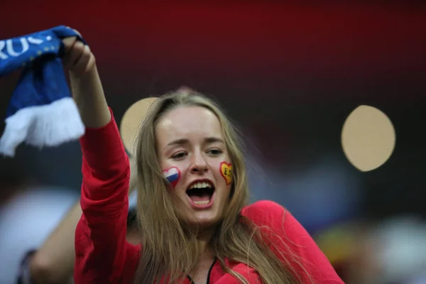 2018 Moskwa Rosja Rosja Fanów Świętuje Zwycięstwo Fifa World Cup — Zdjęcie stockowe