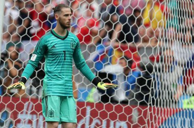01.07.2018. Moskova, Rusya: David De Gea eylem sırasında FIFA Dünya Kupası Rusya 2018, sekizlik İspanya Vs Rusya Moskova'da Lujniki Stadyumu arasındaki final futbol maçını.