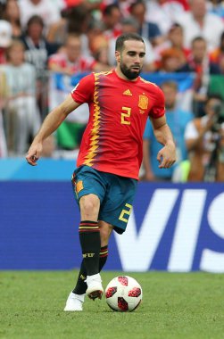 01.07.2018. Moskova, Rusya: Daniel Carvajal eylem sırasında FIFA Dünya Kupası Rusya 2018 görüþ son futbol İspanya Vs Rusya Moskova'da Lujniki Stadyumu arasında eşleme.