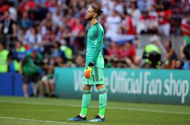 01.07.2018. Moskova, Rusya: David De Gea eylem sırasında FIFA Dünya Kupası Rusya 2018, sekizlik İspanya Vs Rusya Moskova'da Lujniki Stadyumu arasındaki final futbol maçını.